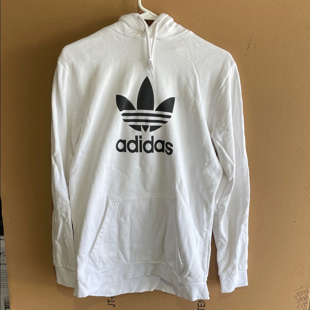 Adidas Men's White and Black Logo Hoodie